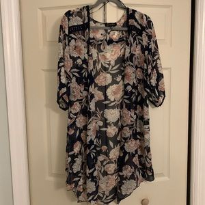 Crochet Trim Open Front Woven Top, Emory Park (Stitch Fix), size medium